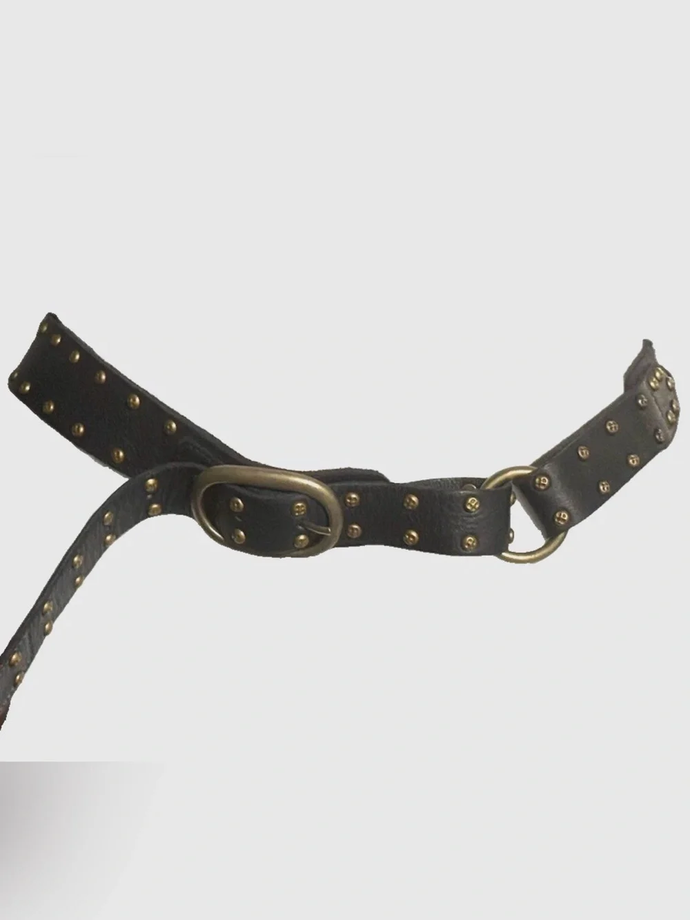 Free People Black Leather Belt Brass Buckle Studded Boho Western One size